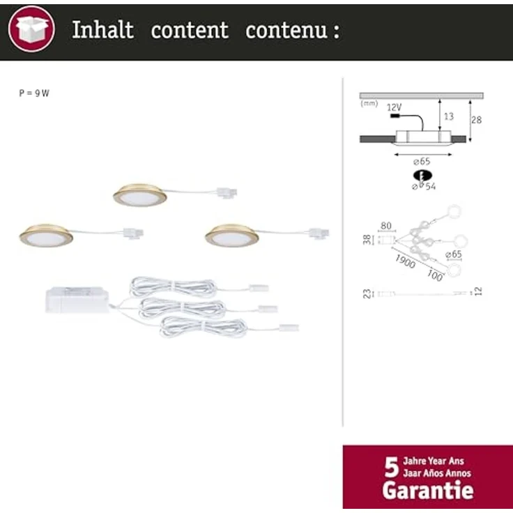 Paulmann LED Möbel-Einbauleuchte gold matt Ø 6,5 cm warmweiß 3er Set – Bild 5