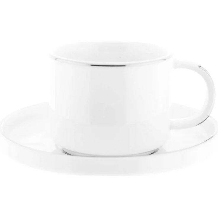Mulex 12 Teilger Mokkatassen-Set mit Untertasse aus Porzellan Mokkaservice 100 ml Weiß/Silber – Bild 2