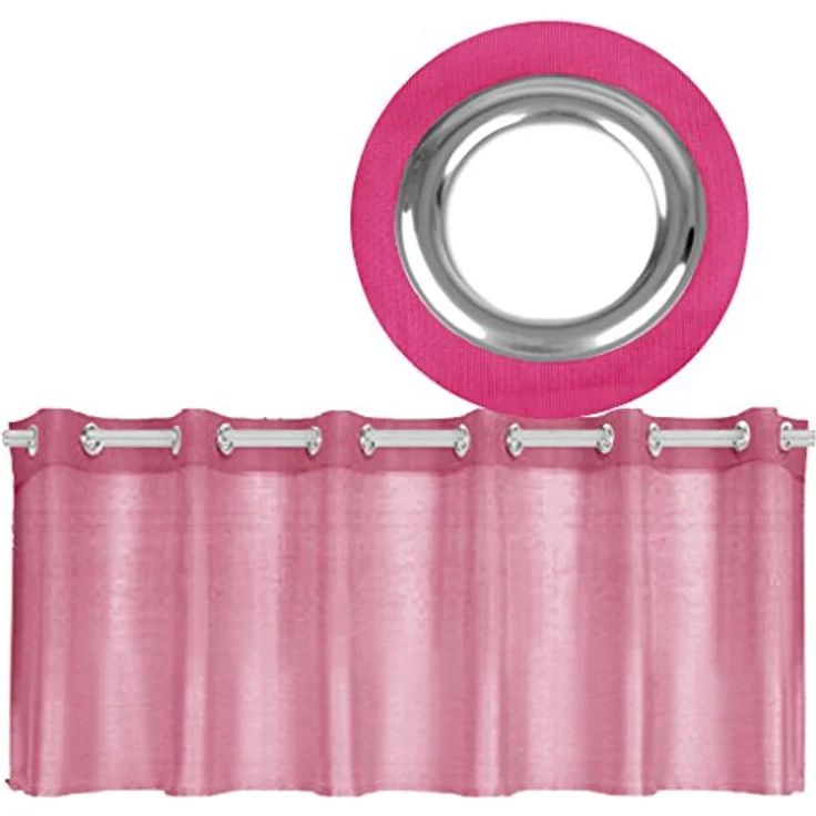 Ösen-Bistrogardine in B160cm x L45cm, transparente uni Scheibengardine Voile in vielen verschiedenen Farben erhältlich (pink - fuchsia) – Bild 2