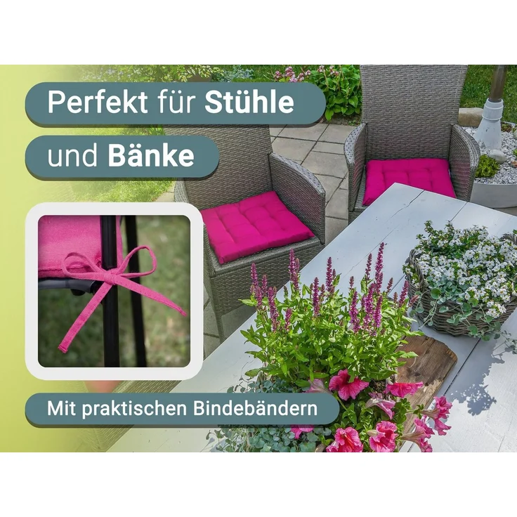ZOLLNER Stuhlkissen, 40 x 40 x 3 cm, mit Bindebänder, für Indoor und Outdoor – Bild 2