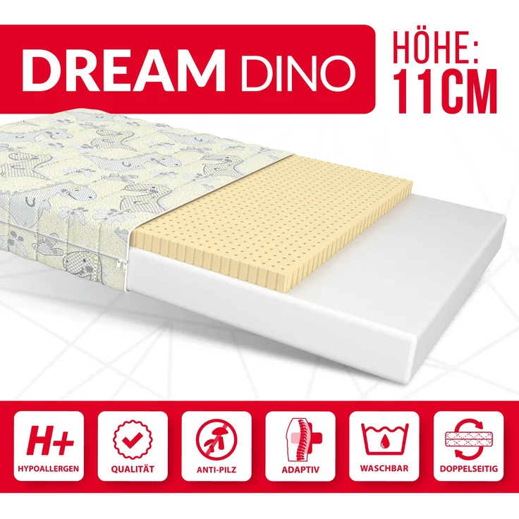 Matratze DREAM 90x200 cm Kaltschaum H2 H3 LATEX 11 cm Dino Bezug – Bild 3