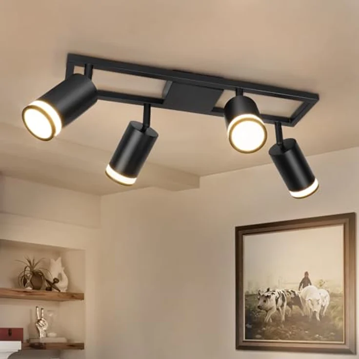 Dehobo LED Deckenstrahler 4 Flammig Schwarz GU10, Deckenlampe Strahler Schwenkbar 350°, Deckenspots für Küche Schlafzimmer Wohnzimmer, Ohne Leuchtmittel – Bild 2