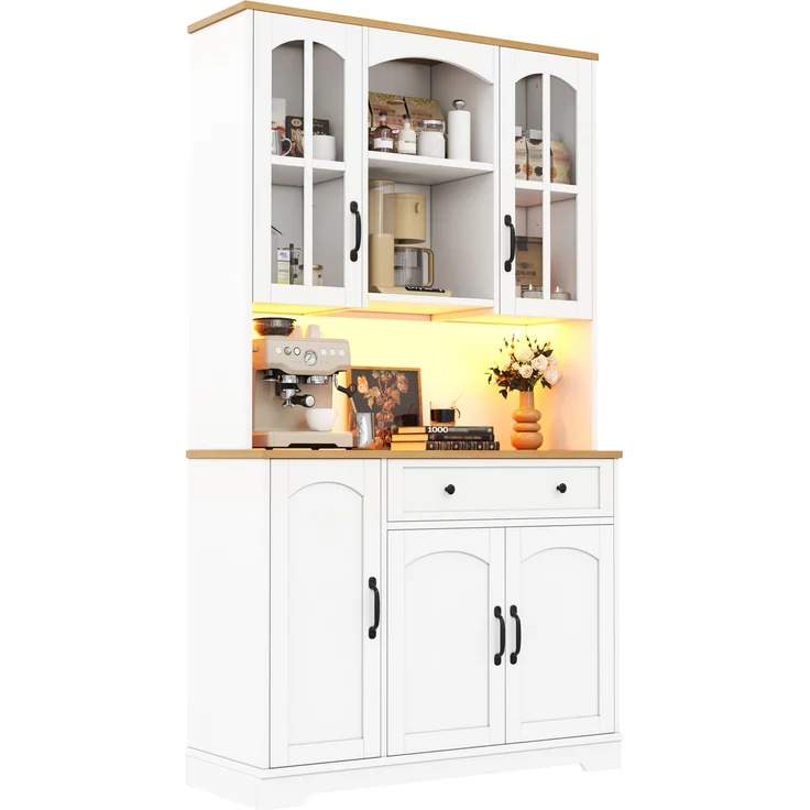 Küchenschrank 100 x 38 x 178 cm in Weiß mit RGB-LED-Beleuchtung und Glastüren – Bild 6