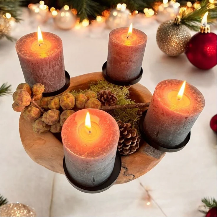 HOMECALL Dekoschale Adventskranz mit 4 Kerzenhaltern, Weihnachtsdeko (ca. Ø 20 cm, Natürlichen und Eleganz), aus nachhaltigem Teakholz – Bild 2