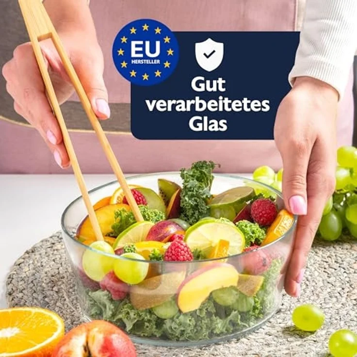KONZEPT Salatschüssel aus Glas, 1,7 L, Glasschale ideal für Salat, (Obst, Snack, Mussli, Süßigkeiten, 1-tlg), Spülmaschinenfest, 19 cm Durchmesser – Bild 5
