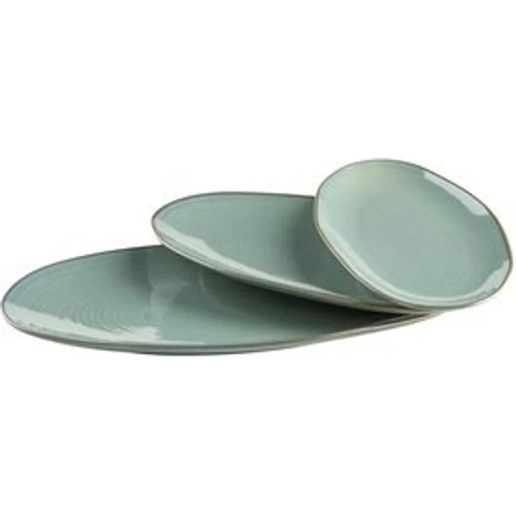 Set aus 3 Servierplatten, Servierteller in 3 Größen im unregelmäßig geformten Vintage Look; Türkis / Grün – Bild 6