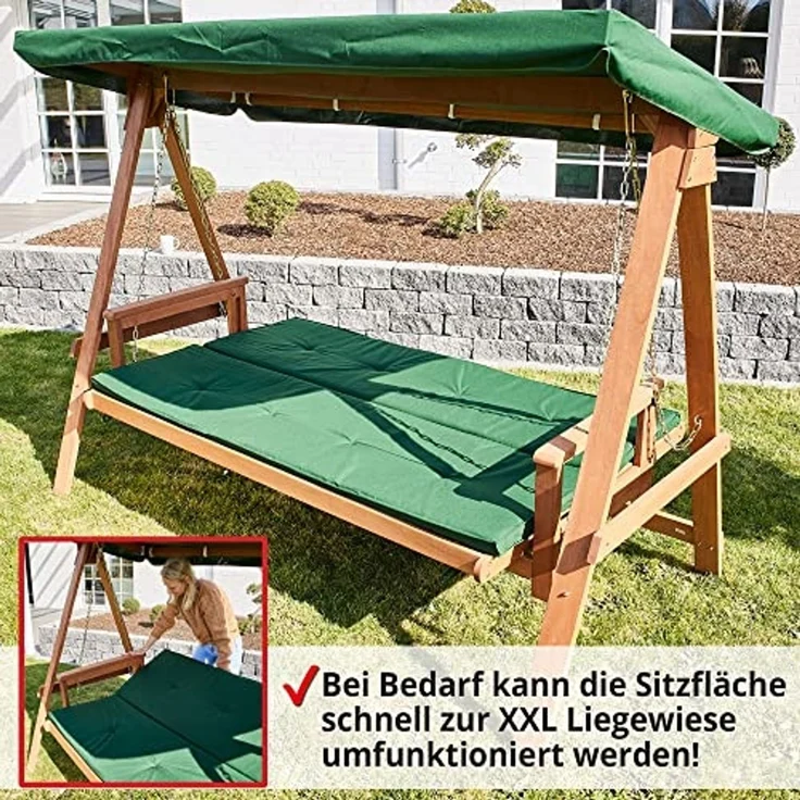 Hecht Hollywoodschaukel Baharu Lux, 4-Sitzer, Sonnendach und Polster, Merantiholz, 300kg, 235x120x178cm (B x T x H) – Bild 3