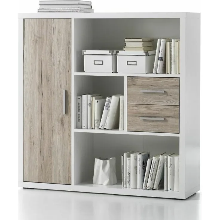 Regal TOKYO Highboard Büromöbel Regal Büro weiß Eiche San Remo hell