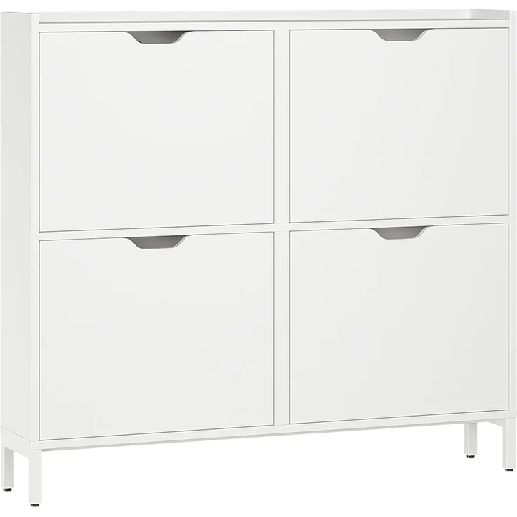 Bellamio 'Ceyhan' Schuhschrank mit 4 Klappen, schmales Schuhregal, weiß, 100x19x90 cm, Schuhkipper für 8 paar Schuhe – Bild 9