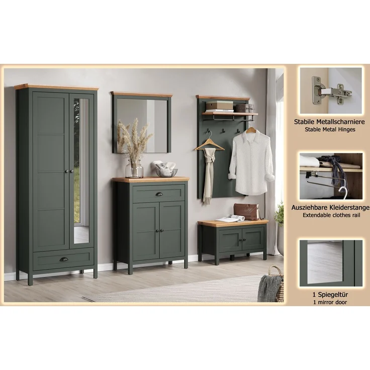 Garderobe Set Stanton in grün und Eiche Landhaus 260 x 198 cm – Bild 16