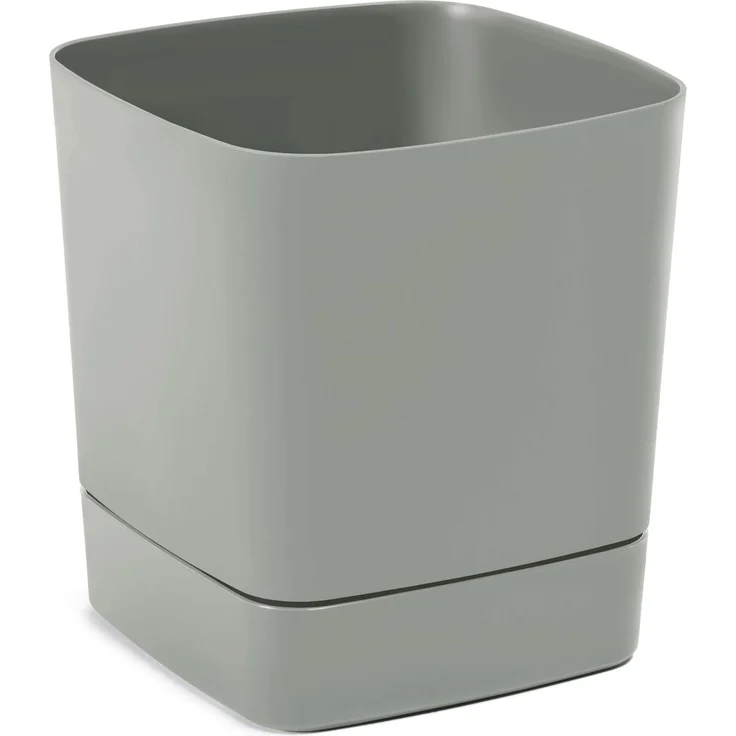 LAMELA Blumentopf Quadratisch mit Integriertem Untersetzer - 16x16 cm x H 17,6 cm, 4 L - Leichter & wetterfester Kunststoff - Für Innen & Außen - Graugrün