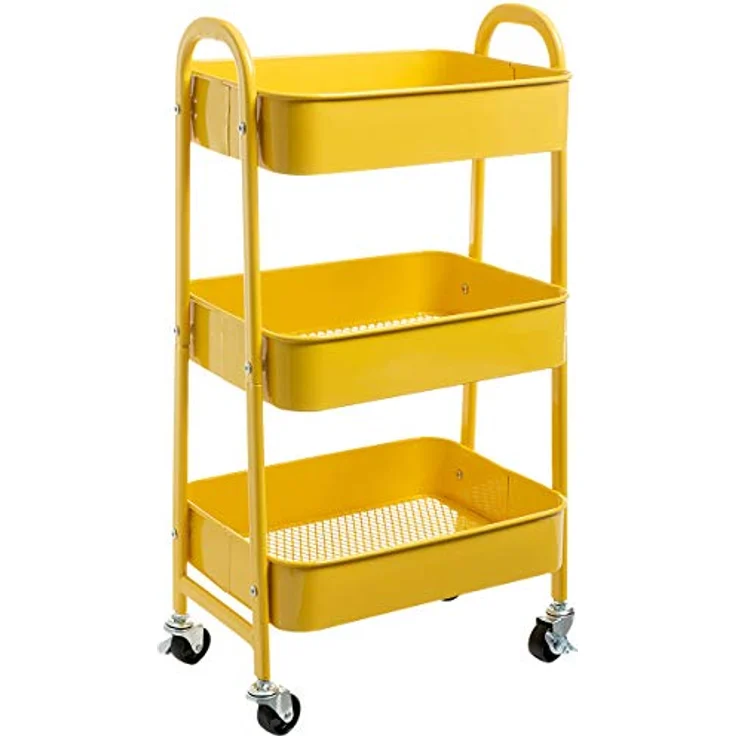 DOEWORKS Aufbewahrungswagen Rollwagen Metall 3-Etagen Utility Cart Rollwagen Servierwagen für Wohnzimmer Schlafzimmer Make-up Badezimmer Büro, Gelb – Bild 2
