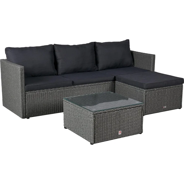 LC Garden Gartenlounge-Set Loungino« Poly Rattan Balkon Lounge Set Sofa + Hocker +Tisch Set, (Loungeset, 3-tlg, Set 3 tlg), Polsterung: Schaumstoff (waschbar bei 30 Grad) – Bild 1