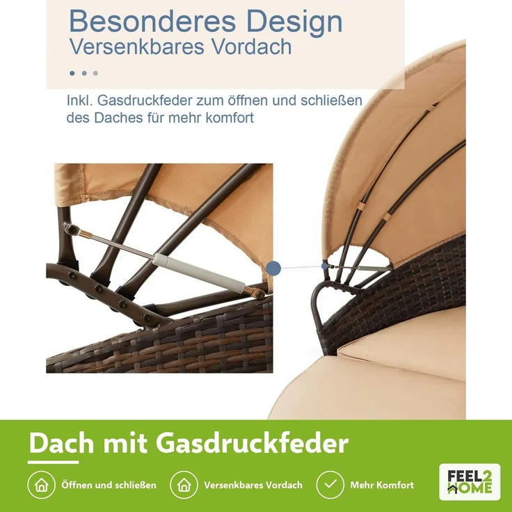 Polyrattan Sonneninsel 180cm Gartenmuschel Sonnenliege Loungebett braun/beige – Bild 6