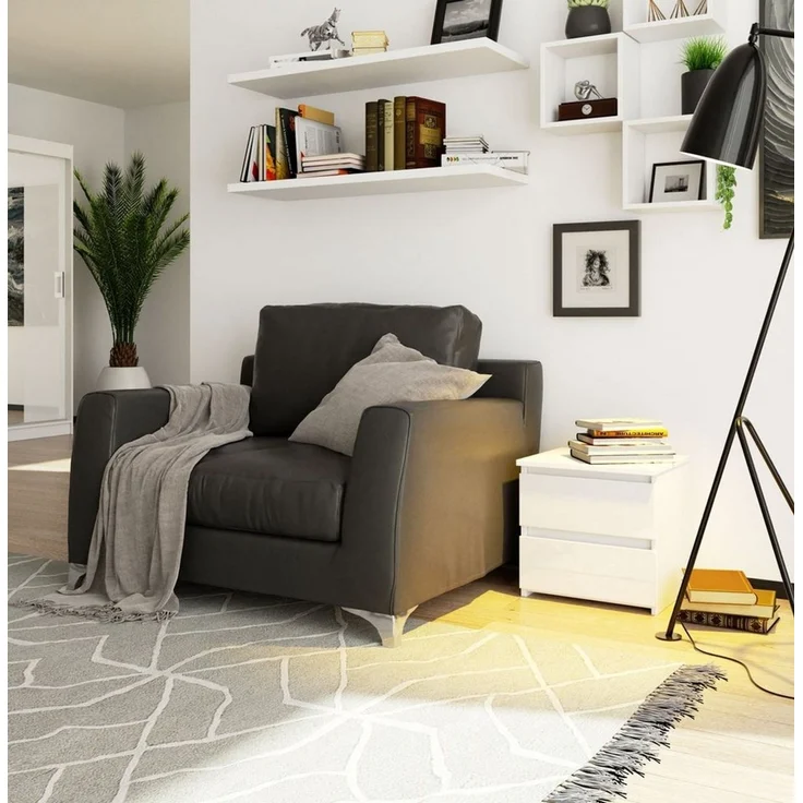 Home Collective Kommode 40 cm breit Holz Highboard Sideboard für Flur Schlafzimmer Wohnzimmer (Mehrzweckschrank Schrank schmal Kommode Schlafzimmer mit Schubladen), mit zwei Schublade 40 cm hoch viel Stauraum, weiß Hochglanz – Bild 3