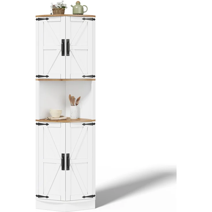Abrihome Eckschrank mit 5 Fächern, Weiß, 180x39x39 cm – Bild 7