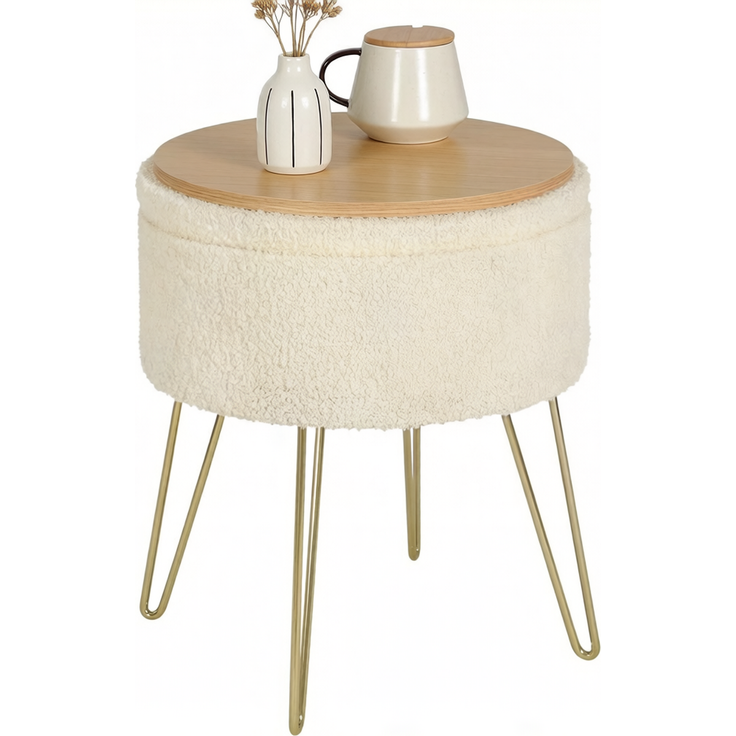 Fußhocker,Beistelltisch,Runder Hocker mit Aufbewahrungsraum,Couchtisch,Umkleidetisch Hocker(nur mit 1Pcs Fußhocker)--Beige--39x39x44cm--YOUDENOVA – Bild 4