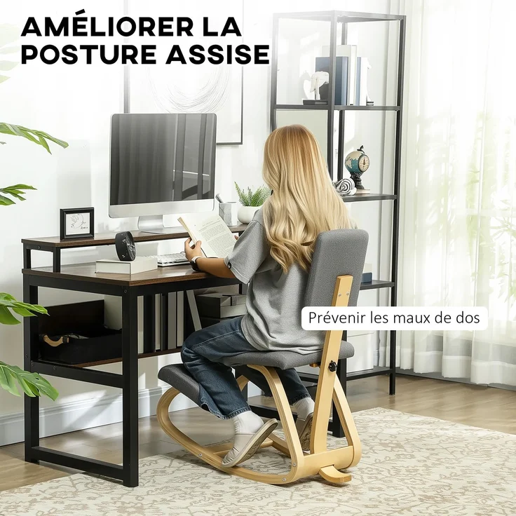 JARDJ Kniestuhl, ergonomischer Schaukelstuhl aus Holz mit Rückenlehne, Kniestuhl fürs Homeoffice, grau – Bild 6