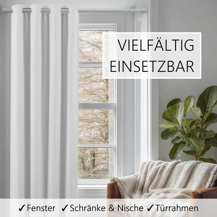 tinycurtains Türvorhang mit Stange silber 70-120 cm Thermo Vorhang ohne Bohren, blickdicht, Ösen, abdunkelnd, Polyester, weiß Purity, Türgardine mit Klemmstange Raumtrenner verdunkelnd – Bild 9