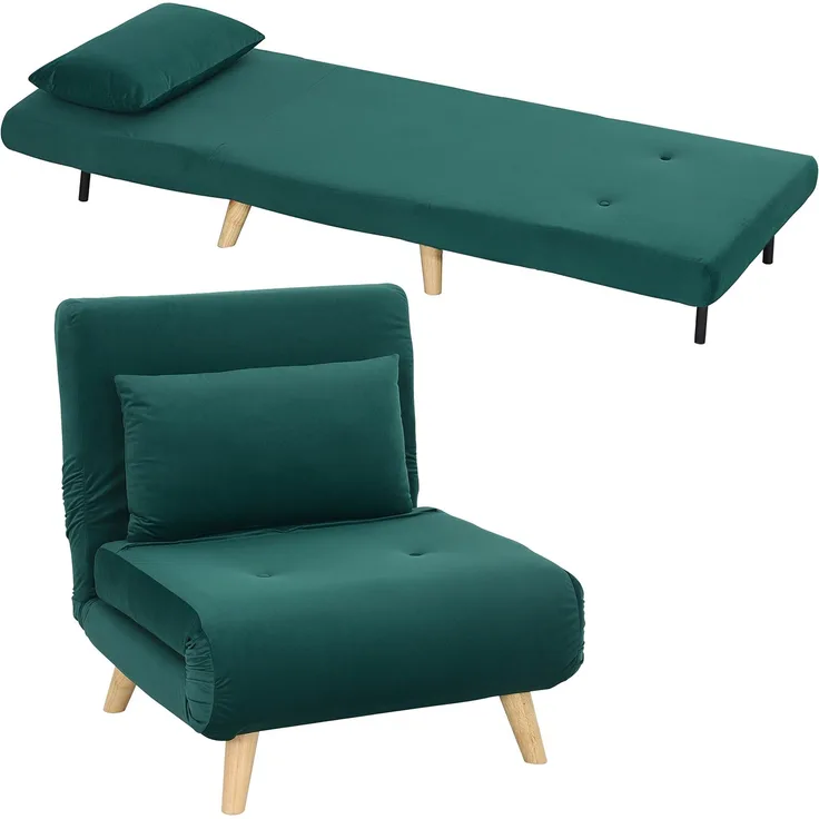 MELAYR, 3-in-1 Schlafsessel, Klappsessel mit Schlaffunktion, 78 x 72 x 79 cm, Dunkelgrün