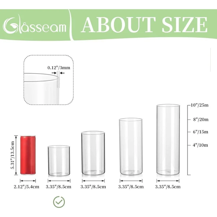 Glasseam Kleine Glaszylinder Vase 12 Stück 10x8,5cm Wedding Decoration – Bild 5