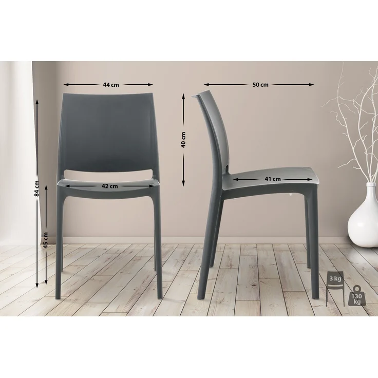 CLP 2er Set Stapelstühle Maya bis zu 130 kg belastbar,dunkelgrau – Bild 4