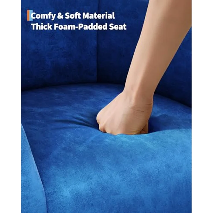 GarveeHome Sessel Wohnzimmer Loungesessel Relaxsessel, Lesesessel mit Leinenoptik, Polstersessel für Schlafzimmer，Akzentstuhl mit Samtstoff (Blau) – Bild 4