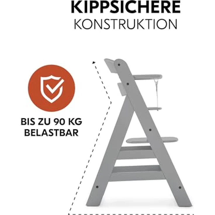 Hauck Alpha Plus Grau Newborn Set Deluxe - Baby Holz Hochstuhl ab Geburt mit Liegefunktion - inkl. Aufsatz für Neugeborene & Sitzpolster - mitwachsend, verstellbar - Grau – Bild 10