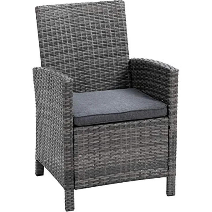 greemotion Polyrattan-Sessel Tessin, Gartensessel mit Kissen, 65 x 90 x 59 cm, Grau