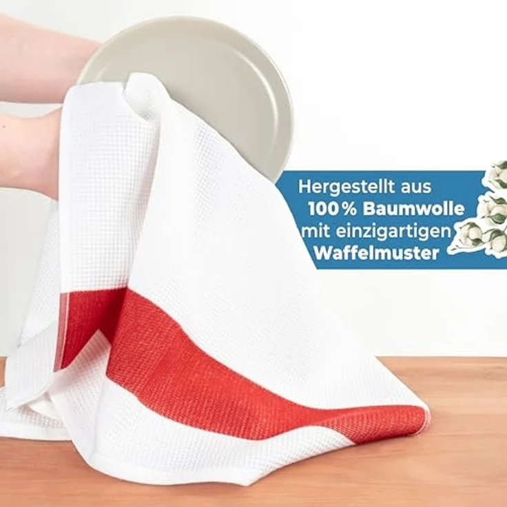 Hammetex 4er Set 50x70 cm Waffel-Handtuch aus 100% Baumwolle – Küchtuch mit Aufhängeschlaufe – Saugfähig, Schnelltrocknend & Oeko-Tex Zertifiziert – Rot – Bild 6