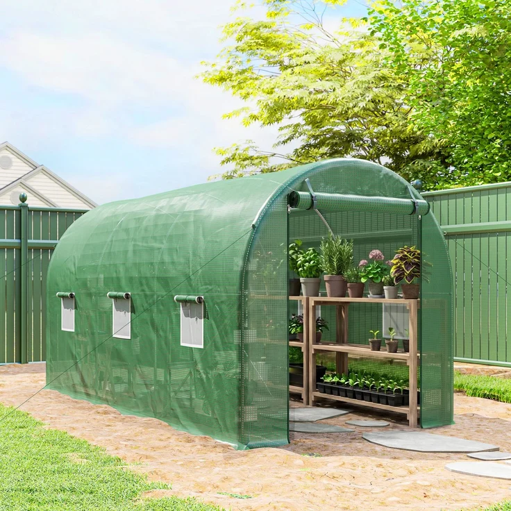 Wohnora-8 m² Tunnelgewächshaus (4 m L x 2 m B x 1,9 m H) Verstärkter, verzinkter Stahl, 2,4 cm Durchmesser + PE-Fenster, grüne Tür,H 1900cm x T 1470cm x B 1950cm,Grün – Bild 2