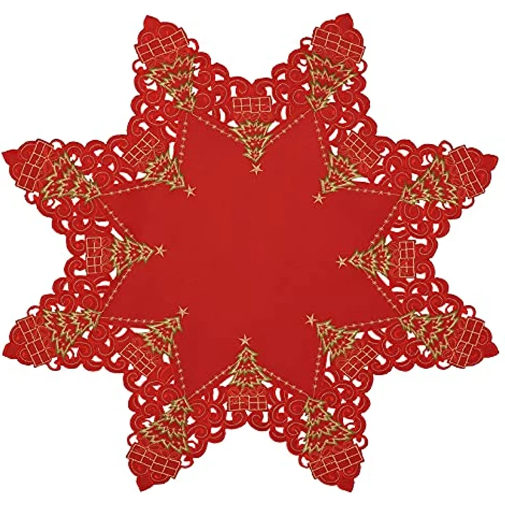 Grelucgo Tischdecke, Bestickt, Motiv Weihnachtsbaum, Achteck, 86 cm – Bild 2