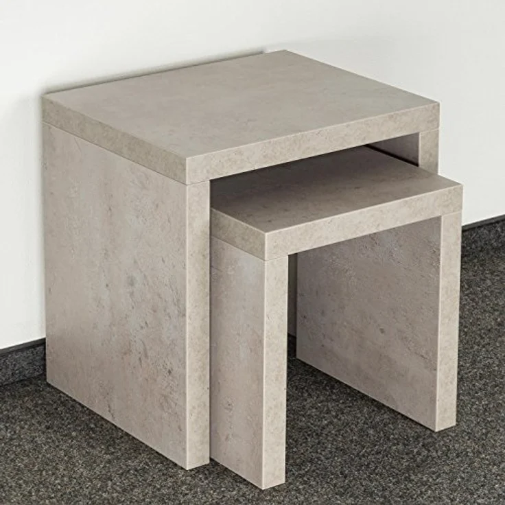 Levandeo® Couchtisch, 2 Satztisch 44x44x36cm Betonoptik grau Beistelltisch – Bild 3