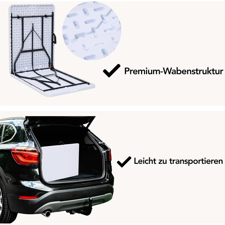 Brixy Klapptisch - Klapptisch - 180 x 70 x 74 cm - Campingtisch - Gartentisch - Tragbar - Weiß – Bild 7