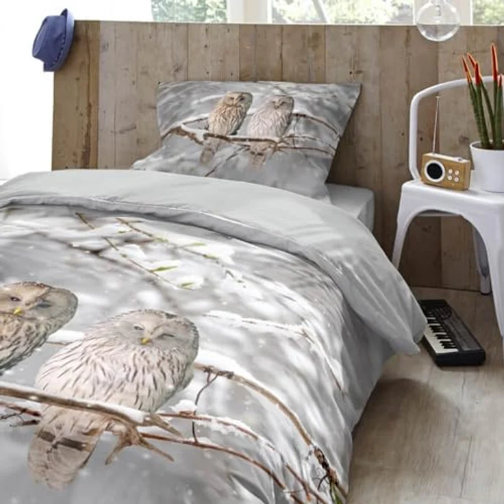ESPiCO Bettwäsche Trendy Bedding Schneeeulen Grau Flanell 135 x 200 + 80 x 80 cm – Bild 7