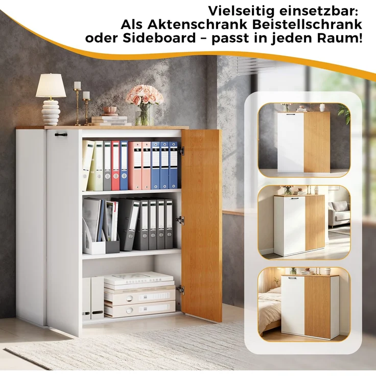 Schreibtisch-Set 140x50x78/92 cm mit Aktenschrank 80x40x110 cm, MDF in Weiß/Eiche – Bild 9