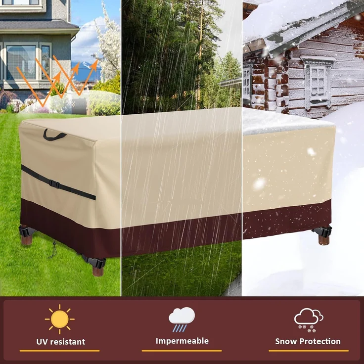 Aipwerer Abdeckung Gartenmöbel Wasserdicht, Abdeckplane für Gartenmöbel Winterfest, 420D Schutzhülle Abdeckhaube für Gartentisch Garten Möbel Tisch Rechteckig (Beige & Braun, 125 x 63 x 74 cm 600D) – Bild 5