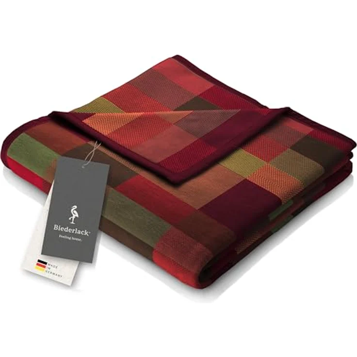 Wohndecke Color Squares red, rot-bunt karierte Decke in 150x200, Baumwoll-Mix, Biederlack, Made in Germany – Bild 2