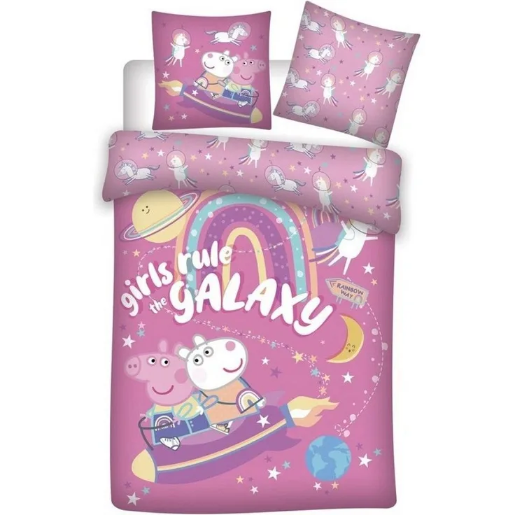Peppa Pig Bettwäsche Peppa Wutz Lucie Locke Kinder Bettwäsche Set, Mikrofaser, Deckenbezug 135-140x200 cm Kissenbezug: 63X63 cm