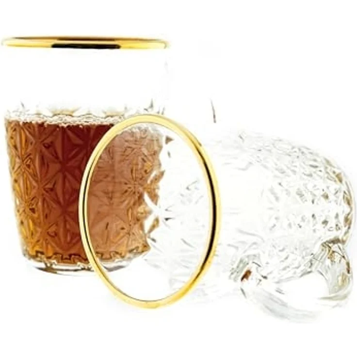 Sunay Teeglas 6er Gläser-Set mit Henkel Gold Umrandung 203 ml Transparent mit Muster, 6-tlg. – Bild 1