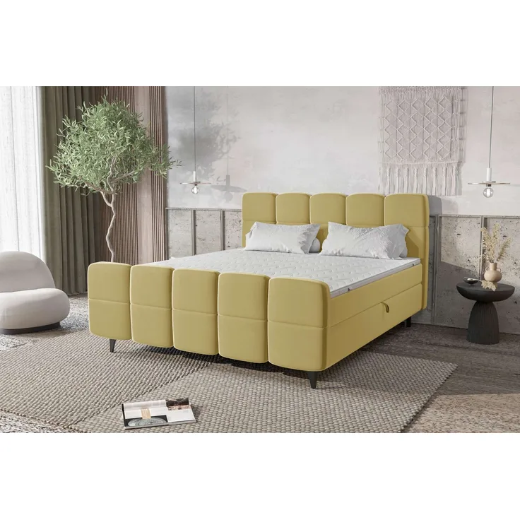 99rooms Capri Boxbett 140x200 cm Velours KRONOS Beige