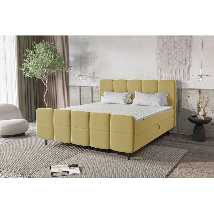 99rooms Capri Boxbett 140x200 cm Velours KRONOS Beige – Bild 1