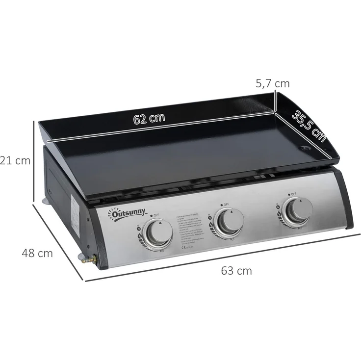 Outsunny Gasgrill, Edelstahl, Metall, Schwarz, 63L x 48B x 21H cm – Bild 3