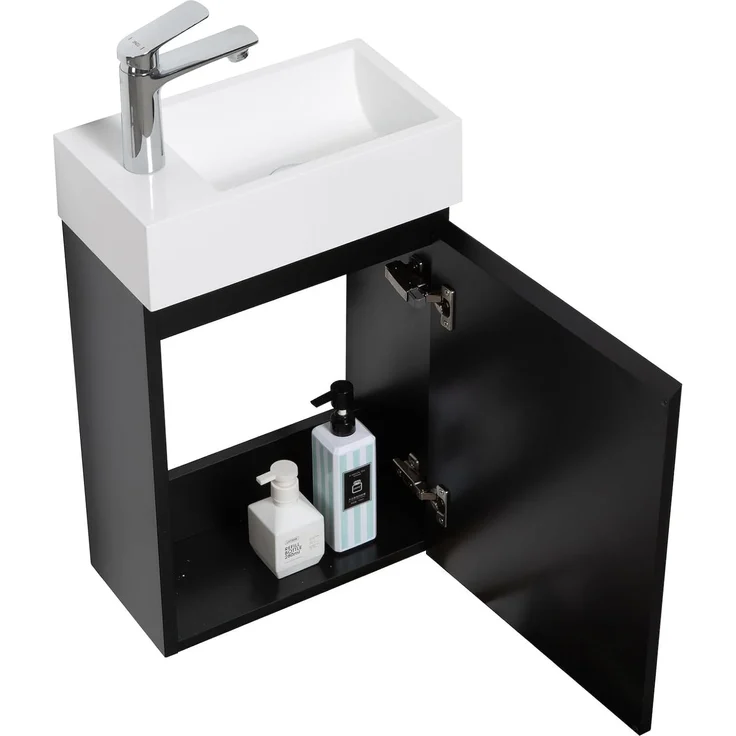 Badplaats Gäste-WC Waschtisch Set Angela 40 x 22 cm Schwarz Matt - Platzsparend Badmöbel Set mit Waschbecken und Unterschrank, Soft-Close – Bild 2