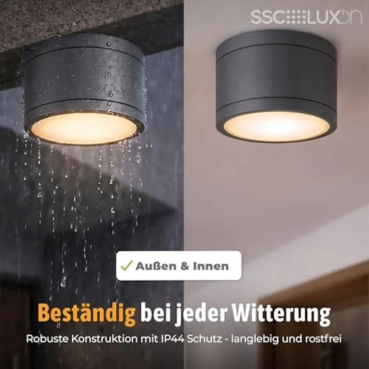 SSC-LUXon LED Außen-Deckenleuchte CELI-WX Aufbauspot flach IP44 Bad & Aussen anthrazit mit LED GX53 5W, Warmweiß bis Tageslicht – Bild 5