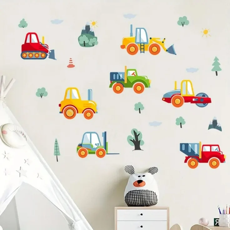 Montegoni Wandsticker Lustiger Wandaufkleber für Baufahrzeuge – selbstklebender PVC Aufklebe (Autoaufkleber), Perfekt für Kinderzimmer, Wohnzimmer und Wohnheimdekoration – Bild 4