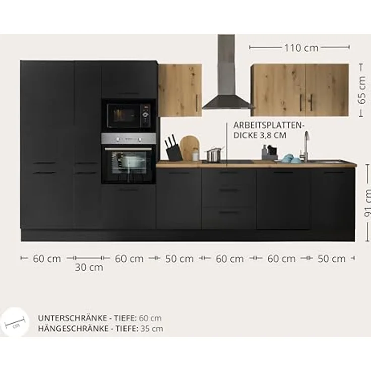 BASIC by Balculina Küchenzeile Turin, Breite 370 cm, wahlweise mit E-Geräten – Bild 3