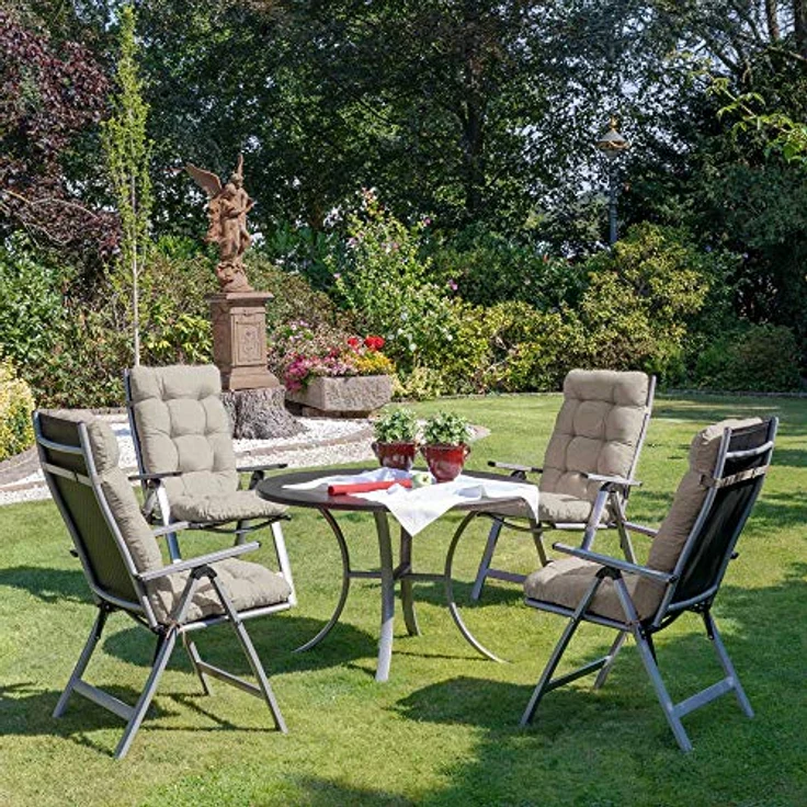 Beautissu Hochlehnerauflage 6er Set Hochlehner Auflagen Flair HL, 120x50x8cm, Natur, Sitzpolster Set für Gartenstühle Outdoor – Stuhlkissen für Hochlehner – Bild 3