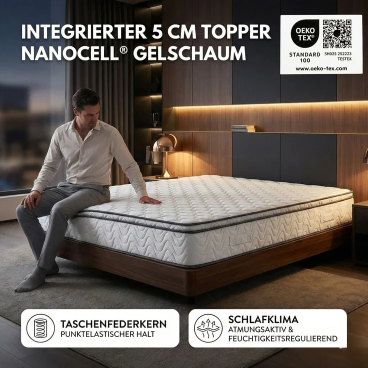 VIKTORIA Taschen Federkernmatratze 120x200 cm - Integrierter Topper; 25cm Höhe; H4, H3, H2 Misch-Härtegrad; 7 Zonen Matratze - Taschenfederkernmatratze mit hoher Punktelastizität – Bild 2