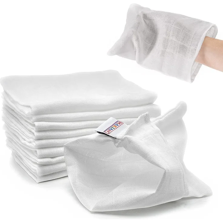 Makian Baby Waschlappen Set - 10 Stück weiche Mull Waschhandschuhe aus 100% Baumwolle, kleine Kinder Babywaschlappen (20x17 cm), ÖKO-TEX Standard 100 geprüft - Weiß